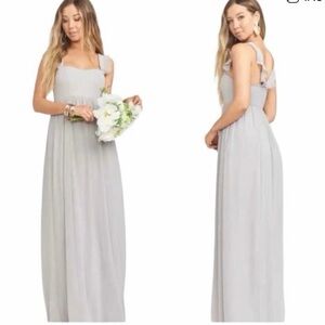 Show Me Your Mumu June Dove Grey Chiffon A-Line Smocked Maxi Dress Ruffle Straps